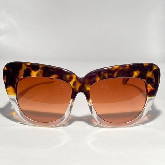 0727 Oversized Tortoise and Clear Retro Sunglasses 100% UV Protection New - Picture 2 of 8
